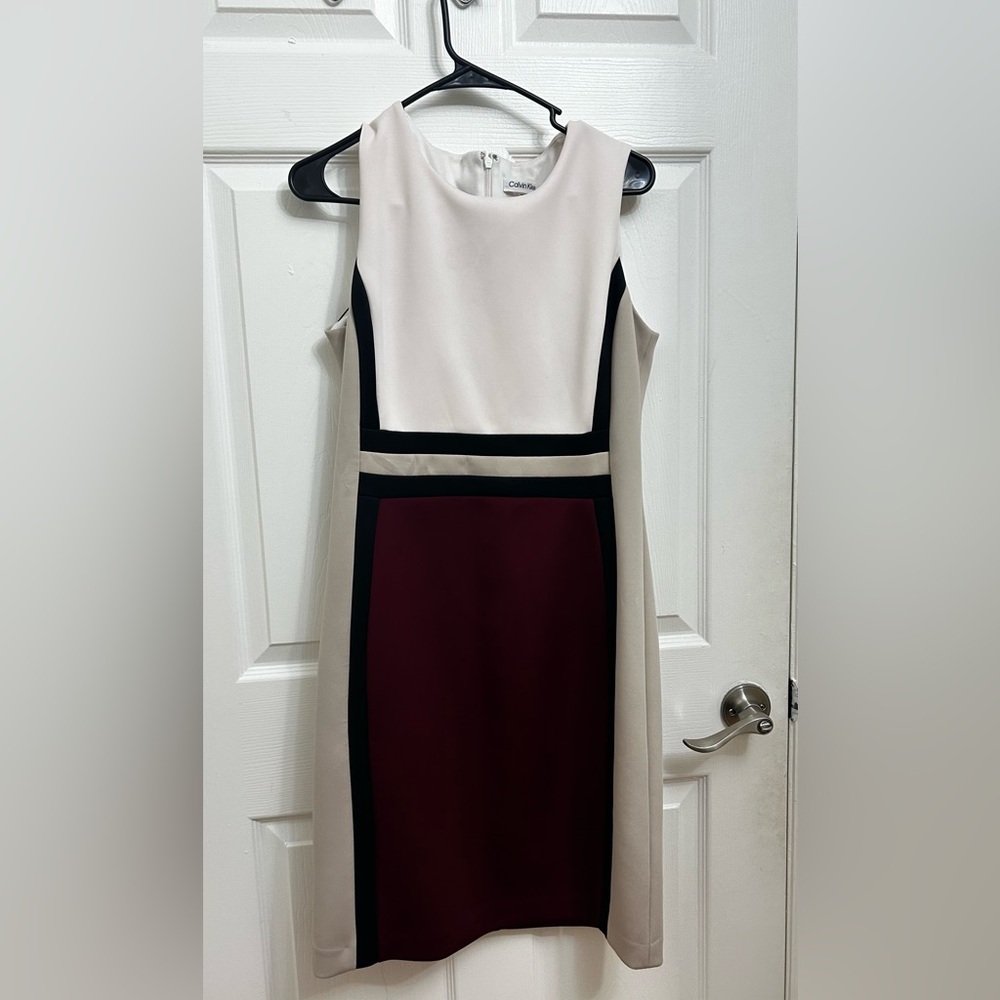 Calvin Klein White and Burgundy Midi Dress